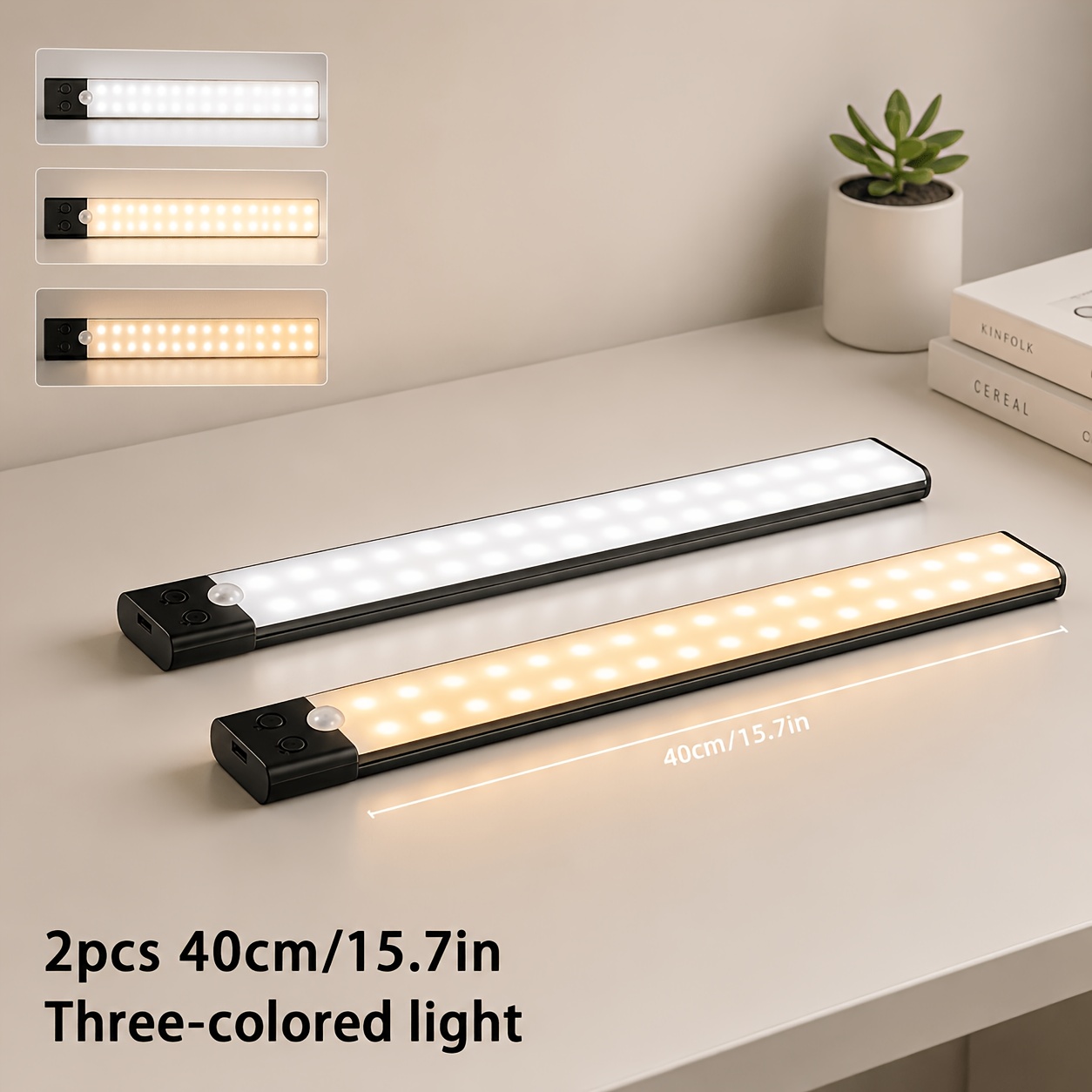 TEMU 2pcs Wireless Under Cabinet Lights, Rechargeable Motion Sensor Indoor Led Lights, 3-color Dimmable Battery-powered Closet Lights For Kitchen