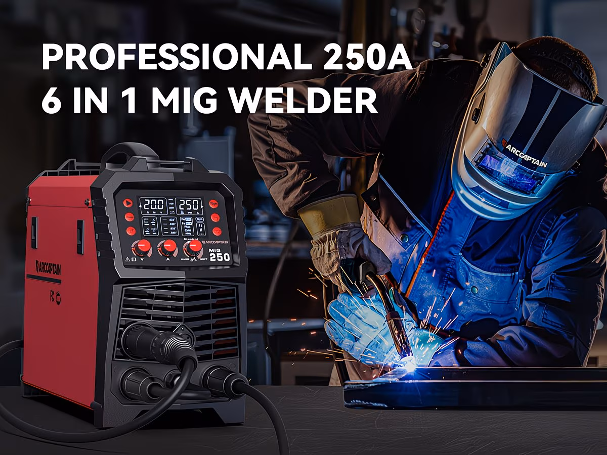 250a mig welder 110v 220 mig gasless flux core mig stick lift tig spool gun spot 6 in 1 aluminum welding machine professional welder large led display with lift tig gun spool gun sold separately without battery Product details 1