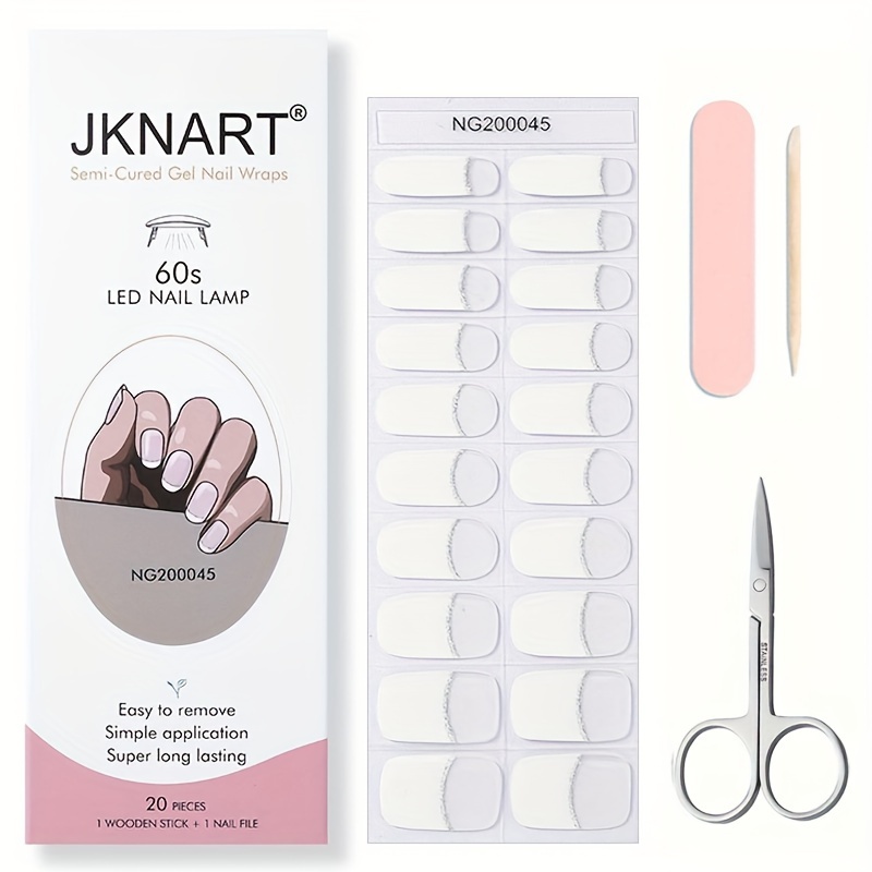 

French Style Semi Cured Gel Nail Wraps, Semi-cured Gel Nail Strips-works With Any Nail Lamps, Salon-quality,long Lasting,easy To Apply & Remove-includes Scissors Nail File & Wooden Stick