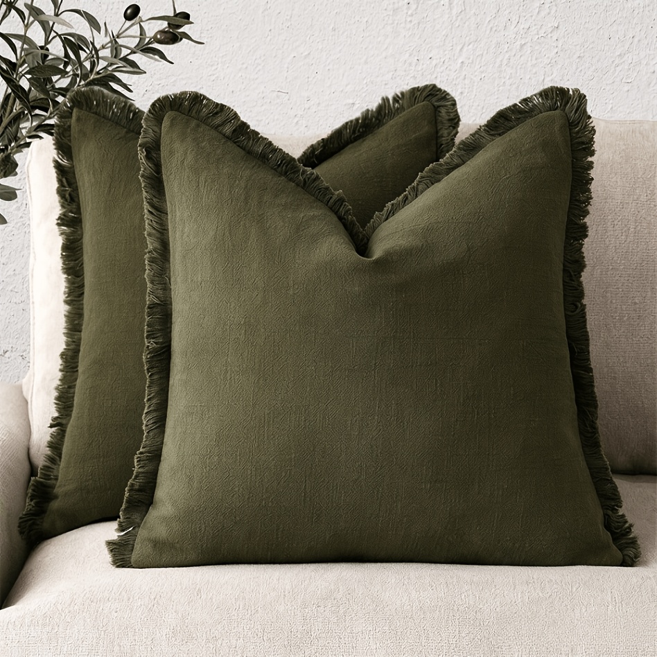 TEMU 2 Pack Fiber Boho Fringe Pillow Covers - Solid Color Tassel Cushion Cases Suitable For Sofa, Bed, Farmhouse Decor, Zipper Closure & Machine