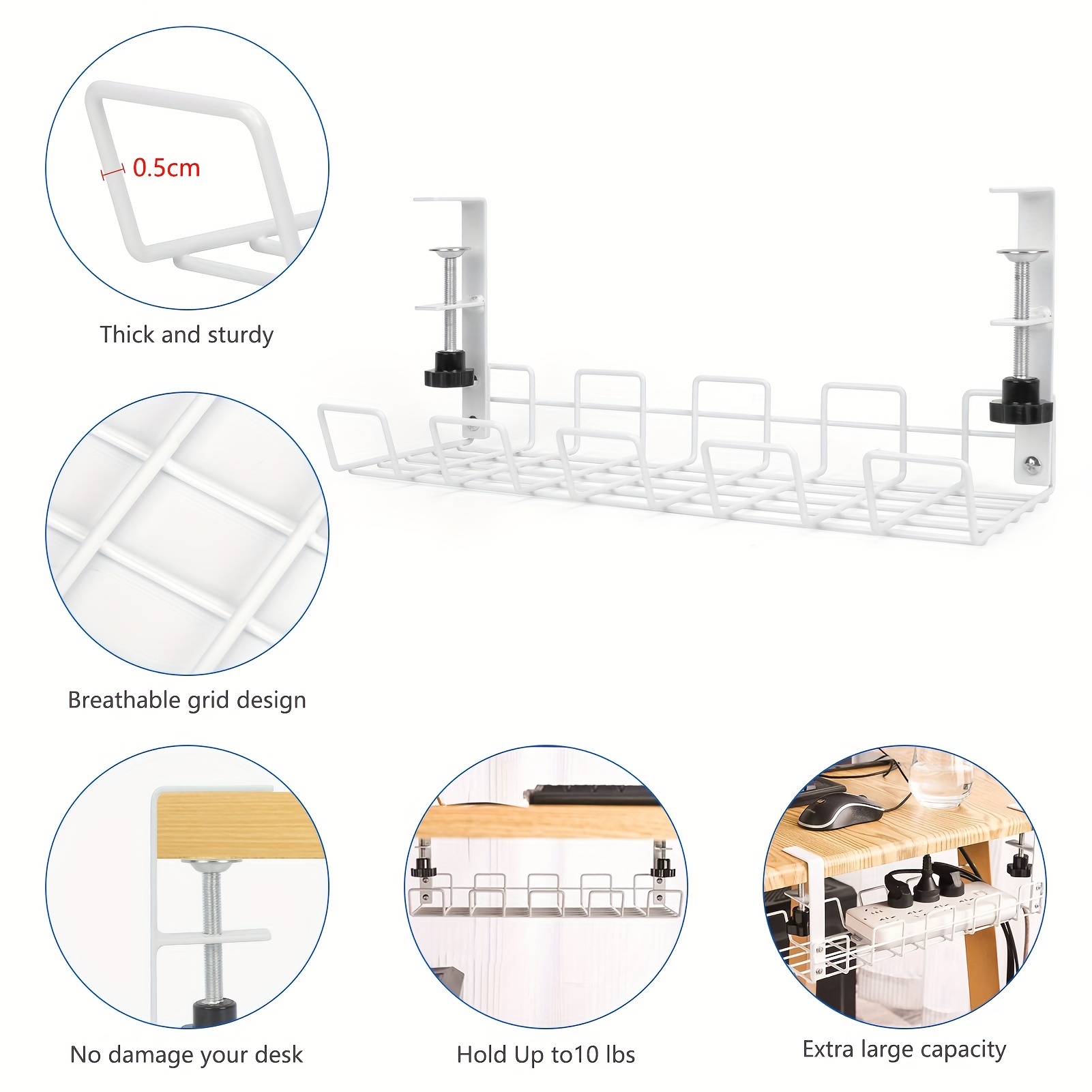 Bandeja de administración de cables para debajo del escritorio: organizador  de cables debajo del escritorio para la gestión de cables Bandeja  portacables de escritorio superresistente. Estante de gestión de cables de  escritorio