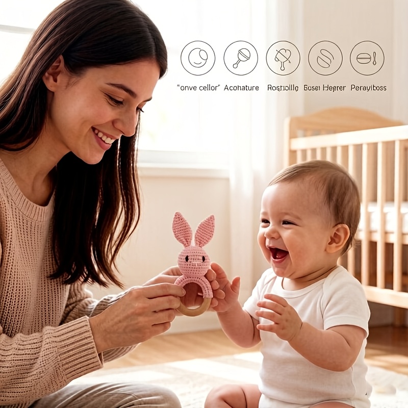 Handmade Rabbit Shaped Infant Rattle, Soft Knitted Toy