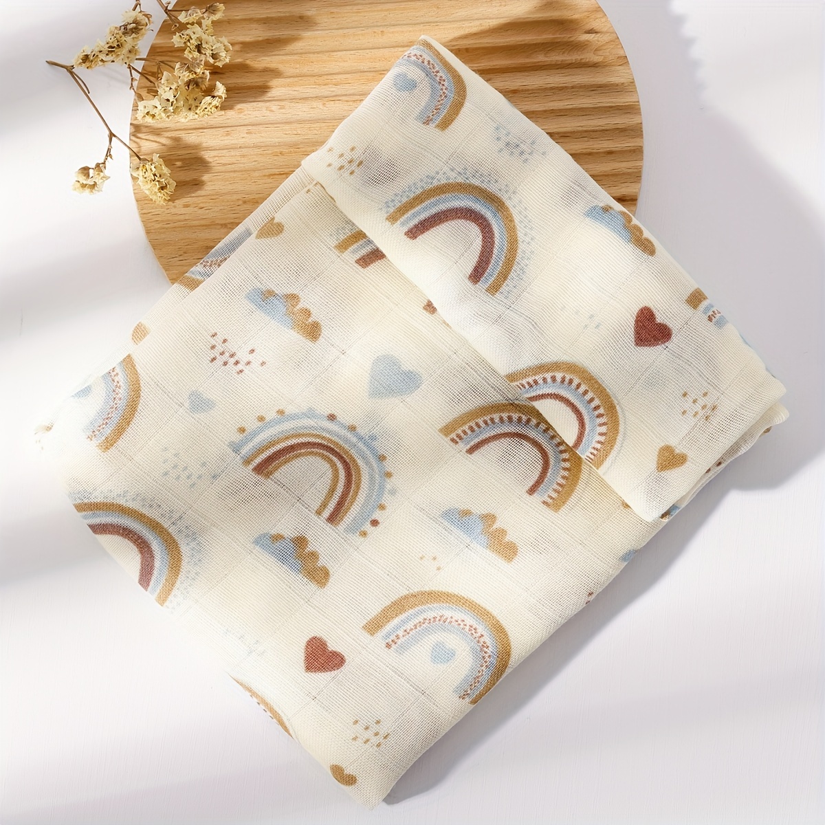 4pcs rainbow sun muslin blankets bamboo feeding bibs burp clothes details 4