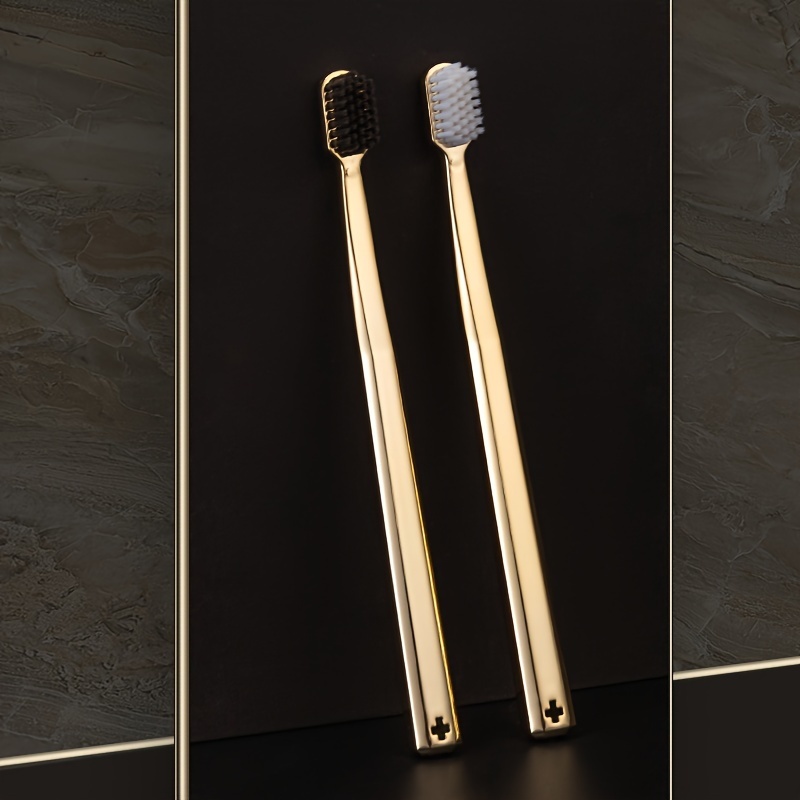 

Luxurious Golden-tone Soft Bristle Toothbrush For Adults With Travel Case - Fibers,, Portable Oral Care