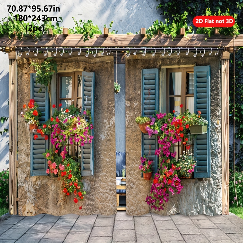 TEMU 2pcs Open Outdoor Curtain Flower Pots Outside The Window Yard Curtains, Garden Curtain, Sunshade Curtain, Suitable For Courtyard Garden, Outdoor