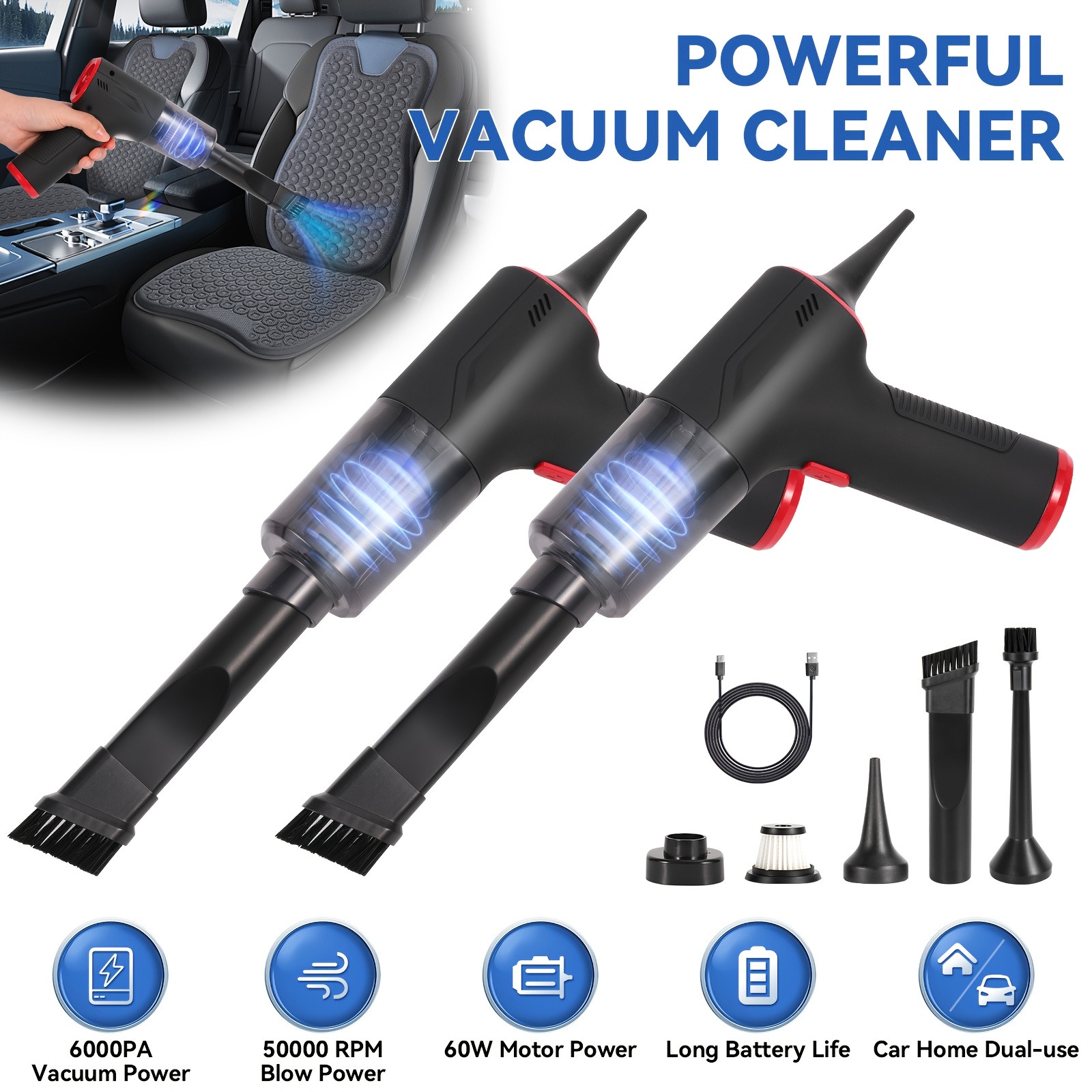 

Tobtos Handheld Car Vacuum Cleaner, 3 In 1 Portable Cordless Vacuum Cleaner With Strong Suction, Rechargeable Air Blower For Car, Keyboard, Laptop And Office Dust Cleaning