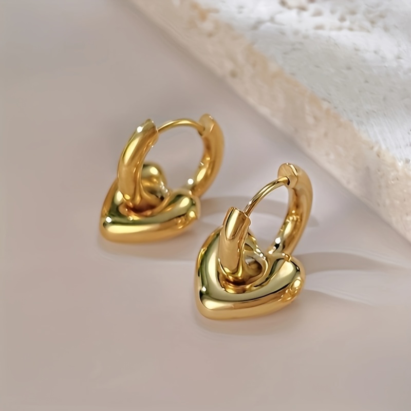 E-shop Hochwertige, hypoallergene goldene Ohrringe aus Edelstahl, Herzanhänger-Ohrringe. Farbecht, bequem und vielseitig, einfach und elegant, modische