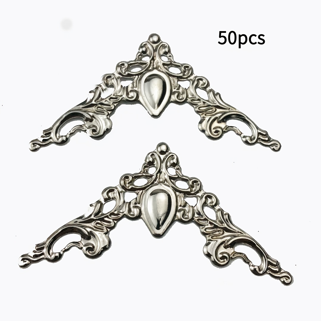 TEMU 50pcs Of Elegant Metal Corner Protectors - Hollow Triangular Design In Bronze And Silvery, Books, Gift Boxes, And Art, Furniture , Decorative