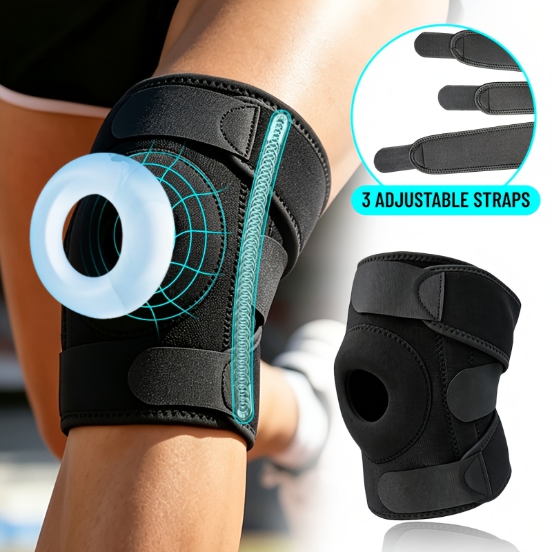 TEMU 1pc Compression Knee Brace With Insert Patella Gasket, Knee Support With 2 Adjustable Straps, Side Springs Support, Breathable And Comfortable