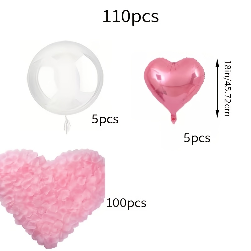 Image of 110pcs Party Balloon Set (100 Artificial Flower Petals + 5 Bobble Balloons + -shaped Balloons), Perfect For Decorating Weddings, Birthdays, Proposals, Bachelorette Parties, And Valentines Day Parties