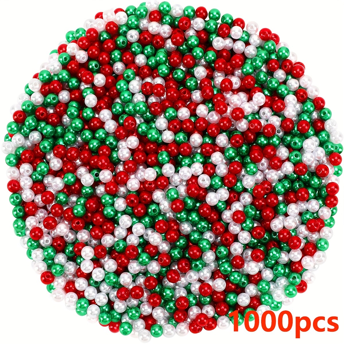 Image of 1000pcs Christmas Beads, Red Green White Round 6mm Beads For Jewelry Making Christmas Holiday Party Decor Necklace Bracelet Earrings Hair Beads Decoration Kit