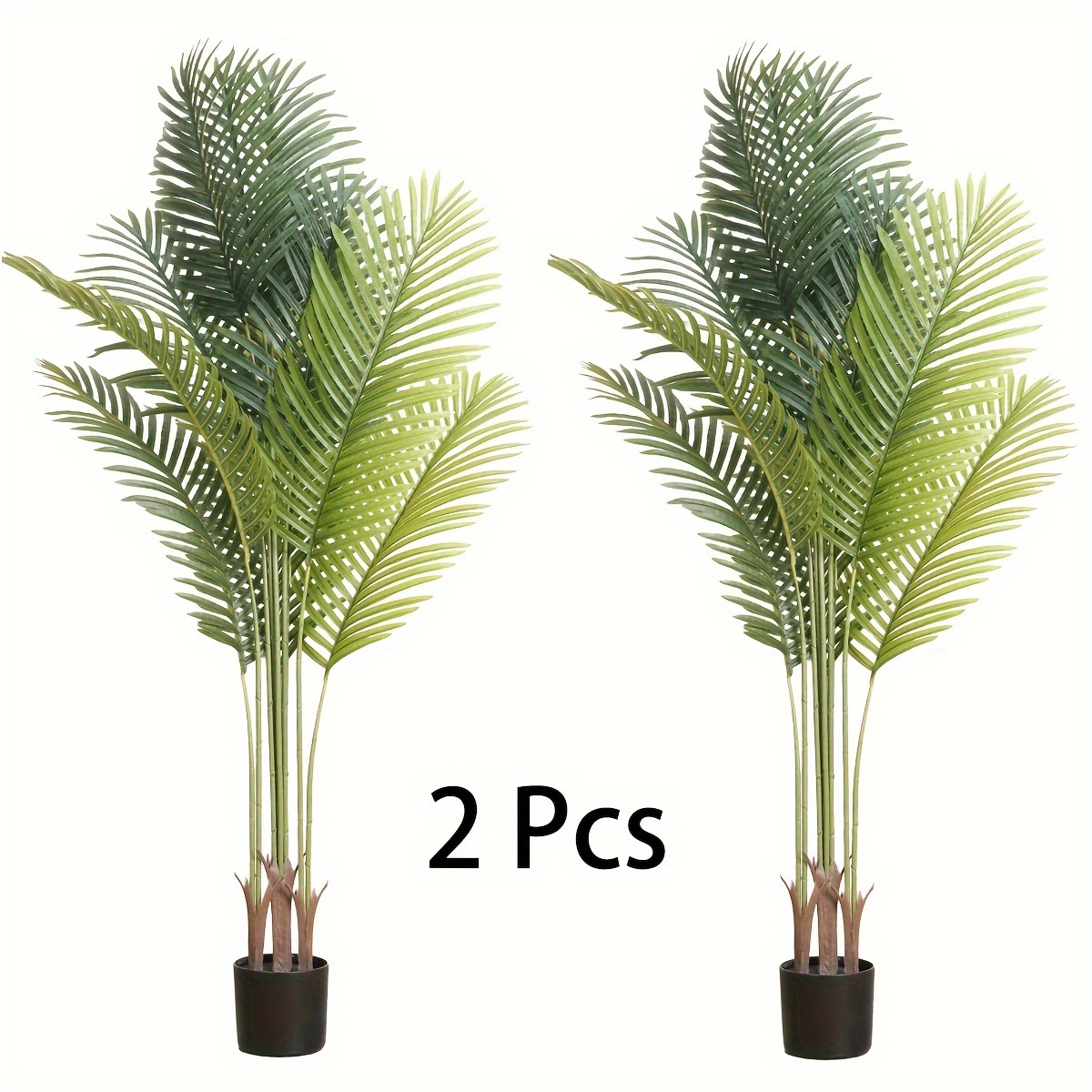 

53.1in/66.9in Artificial Palm Tree Indoor Plant Tall Fake Tropical Paradise Palm Tree In Pot With Bark Design Faux Tree For Home Office Living Room Bedroom Farmhouse Modern Decor 2pcs