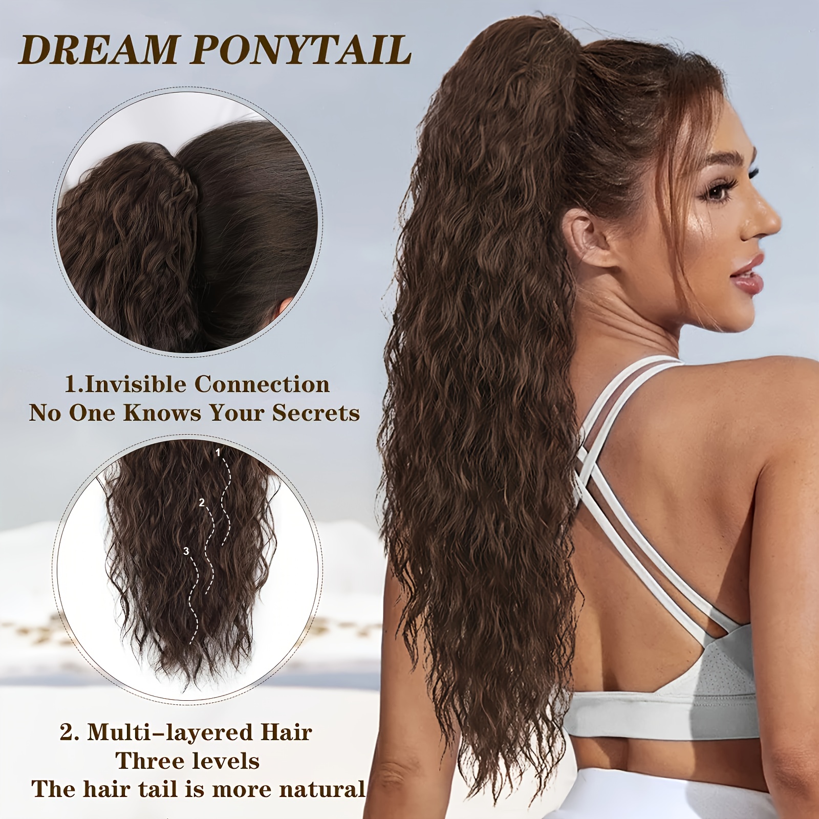 45.72cm women s clip-in ponytail extension - heat-resistant synthetic hair for parties, cosplay &   - natural look, easy to style, fits all   details 3