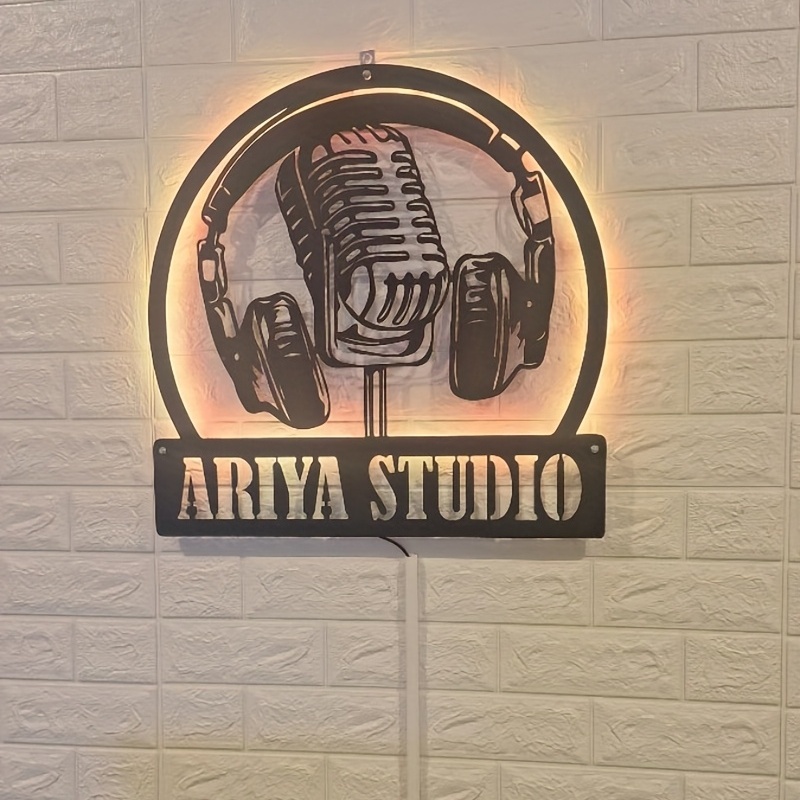 TEMU Personalized Music Art With Custom Name/text - Heavy-duty Iron Sound System Sign Featuring Microphone & Headphones Design For , Music Room,