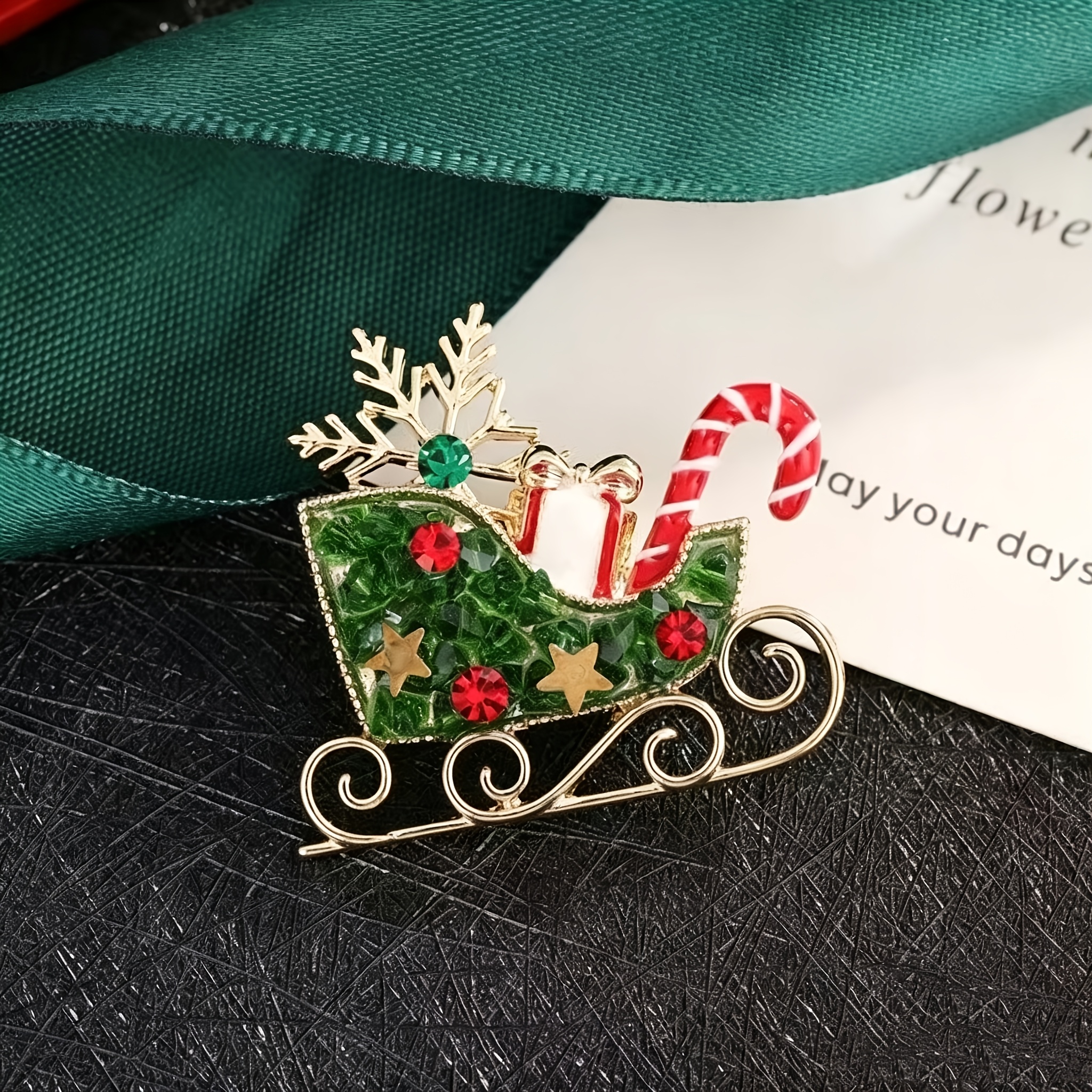 TEMU 1pc Brooch With Christmas Elements: Bow, Santa Hat, Christmas Sleigh, Boots - Women's Fashion Brooch Suitable For Christmas Celebrations And