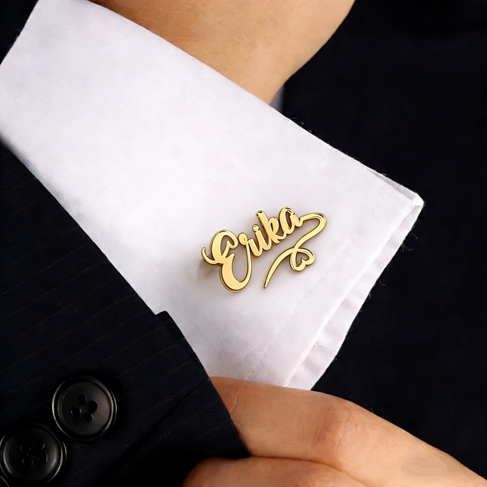 TEMU 1 Pair Custom Golden Cufflinks Personalized With Name & Initials/ - Stainless Steel Suitable For Valentine's Day Gifts, Father's Day Gifts,