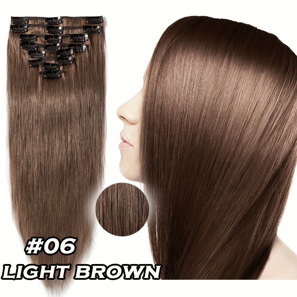 straight clip in hair extensions 100 real human hair 8pcs 18 clips 16 24 inch invisible   real human hair extensions clip ins use for wedding party birthday cosplay can dye wash   to add volumn details 1