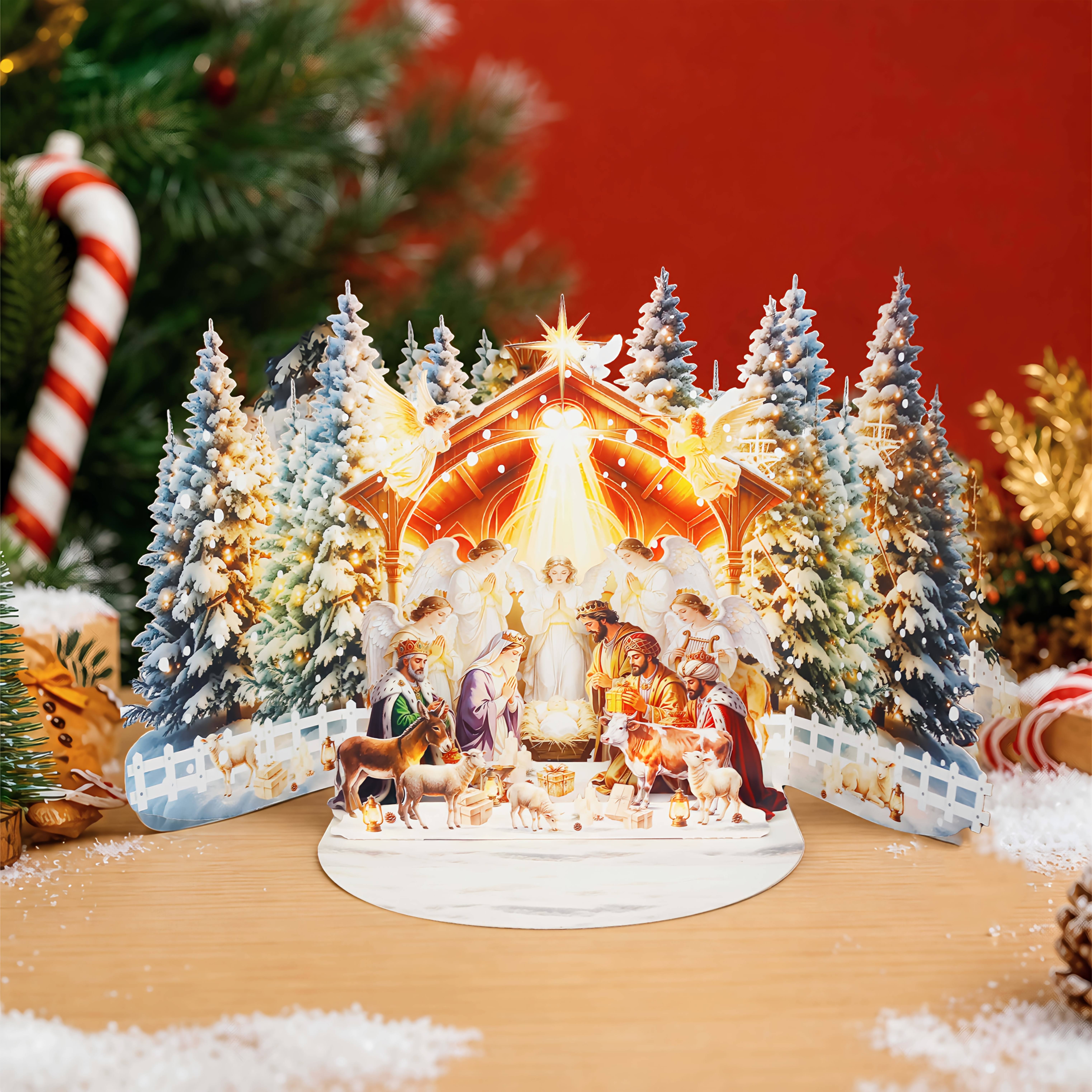TEMU 1pc 3d Pop Up Christmas Card, Nativity Scene Pop Up Card, Religious Christmas Greeting Card, Jesus Birth Manger Scene