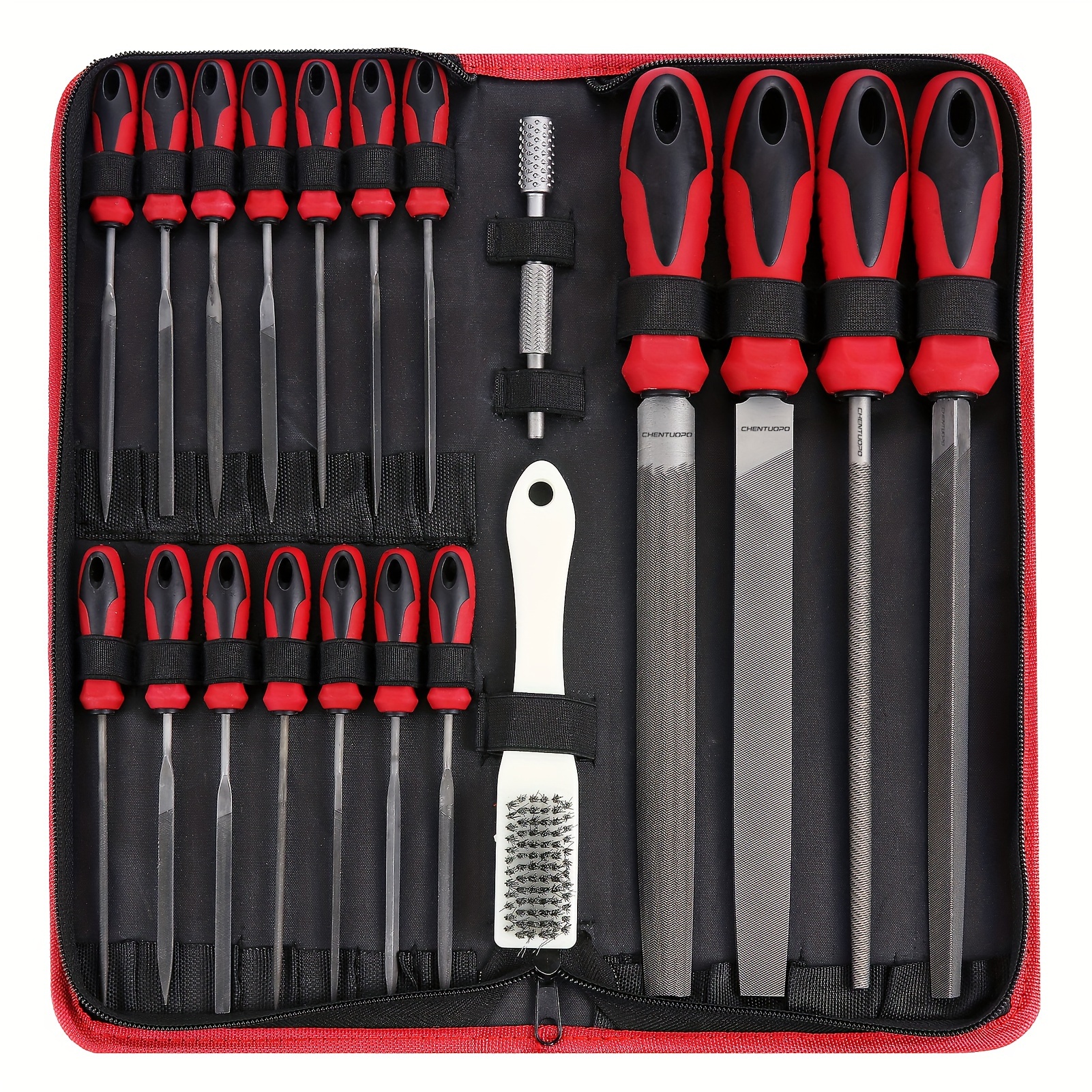 

57pcs Metal & Wood File Rasp Set, Grade T12 Forged Alloy Steel, Half-round/round/triangle/flat 4pcs Large Tools, 14pcs Needle Files And A Pair Of Electric Files, A Brush And 36pcs Emery Papers