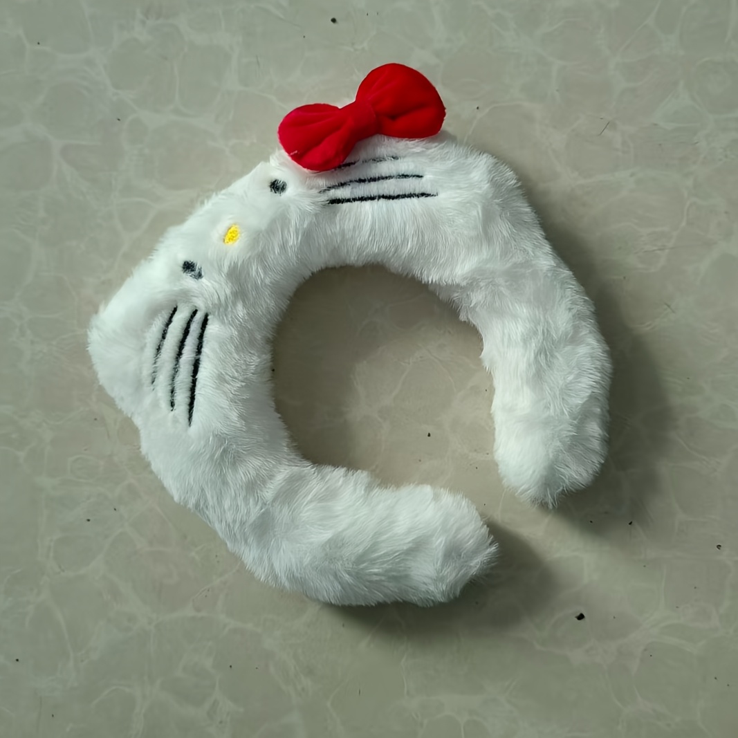 Image of 1pc Cute Red Bow Kitty Plush Wide Headband Compatible For Women & - Retro Solid Color Bow Hair, Kitty Ears Accessory For Face Washing, Mask Application, Daily Use & Valentine' Day Outfits