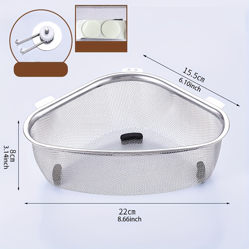 TEMU Stainless Steel Triangle Corner Sink Strainer Basket - Durable Kitchen & Drain Rack, Multi-use Mesh Colander For Washing And Draining