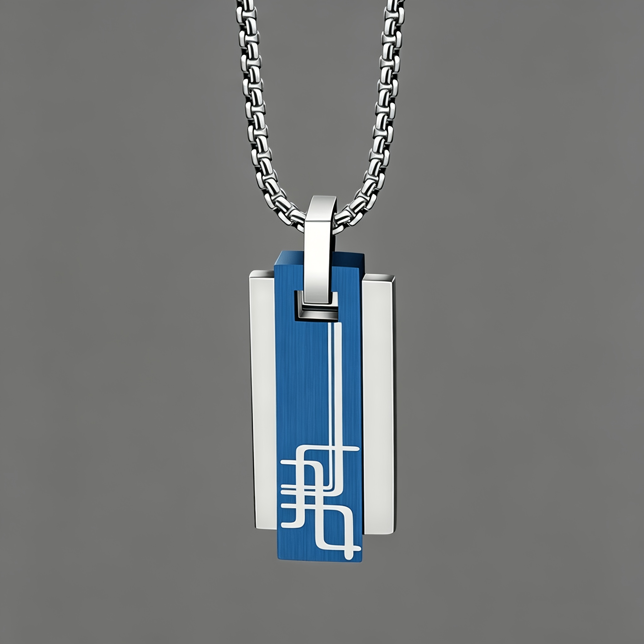 TEMU 1pc Pendentif de collier rectangulaire double couche en acier inoxydable 201 201, pendentif de collier tendance rock et cool pour hommes, adapté