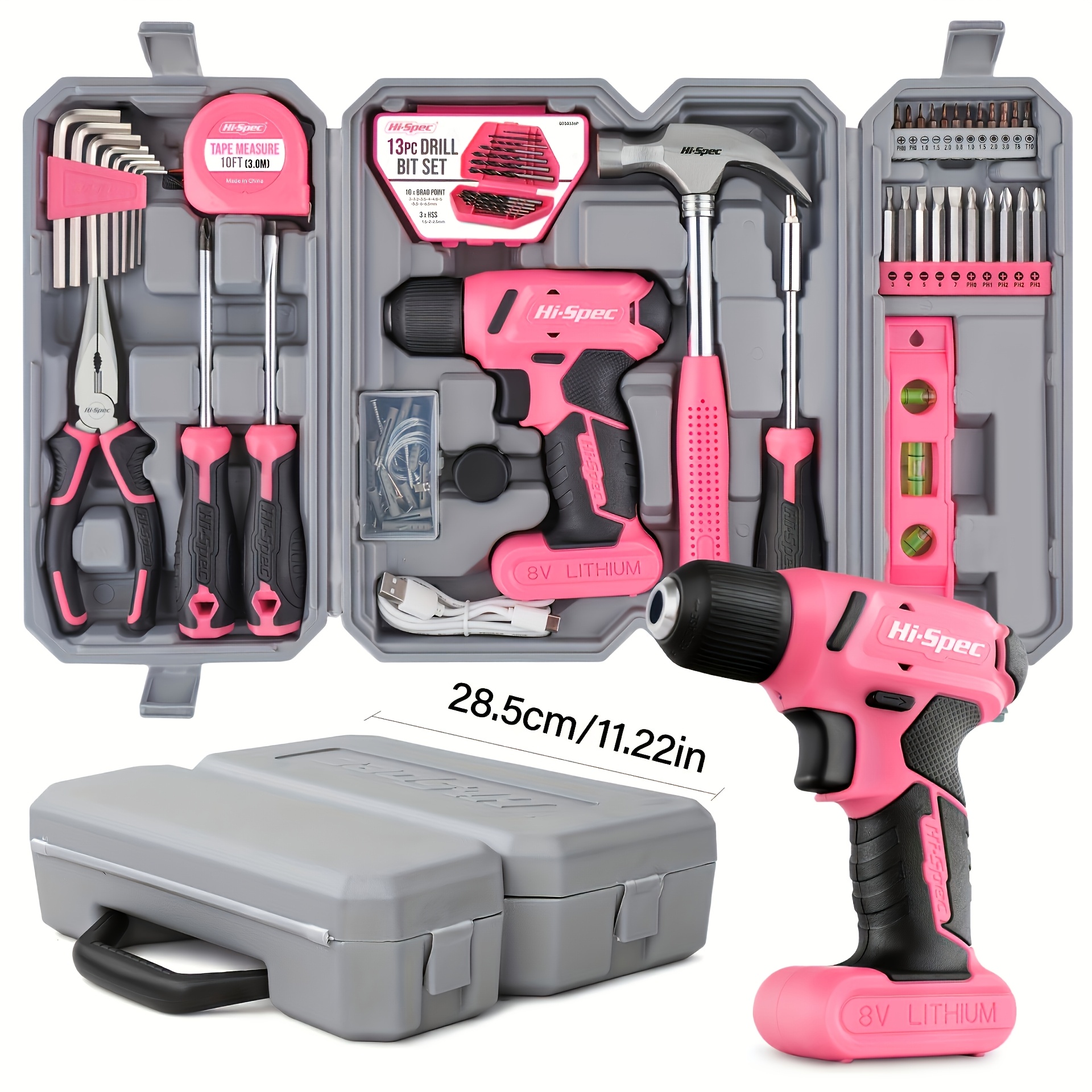 pink screwdriver 58in1 rechargeable electric screwdriver set 8v household electric drill pink multifunctional toolbox power tool sending mom girlfriend and gifts Product details 0