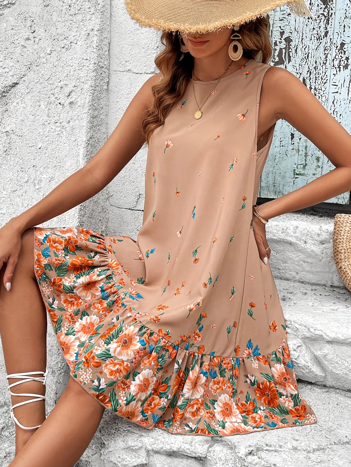 knee length dresses for ladies Women's Sleeveless Loose Plain Dresses T Shirt Tank Casual Short Dress with  Pockets main image 1