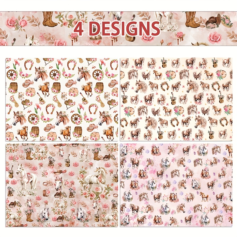 Of Floral And Horse Racing Wrapping Paper, Measuring 20x27 Inches, Perfect For Birthday Gift Wrapping, Horse Racing Themes, Crafts, Weddings, And Decorations For Any Other Occasion