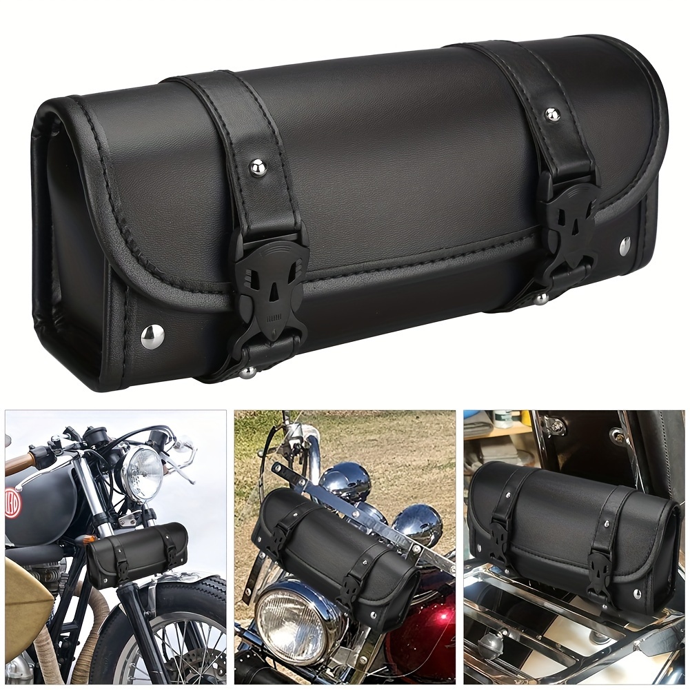 

1pc Motorcycle Fork Bag, Pu Leather Motorcycle Roll Bag, Motorcycle Handlebar Tool Bag For Motorcycle Front Forks Handlebar, Black, 2 Size Options