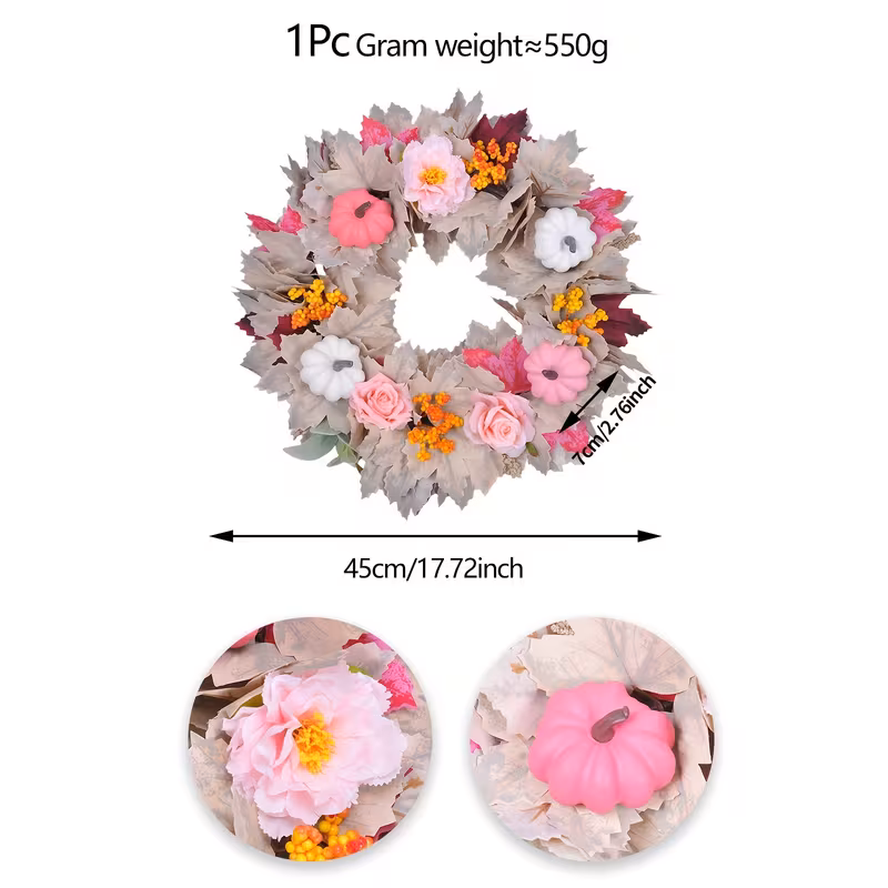 1pc autumn maple leaf wreath 45.01cm thanksgiving pumpkin garland with & berries - wall hanging for fireplace, porch, or table centerpiece decor, festive home accent, thanksgiving decorations | Shop Now For Limited-time Deals | Temu United Kingdom