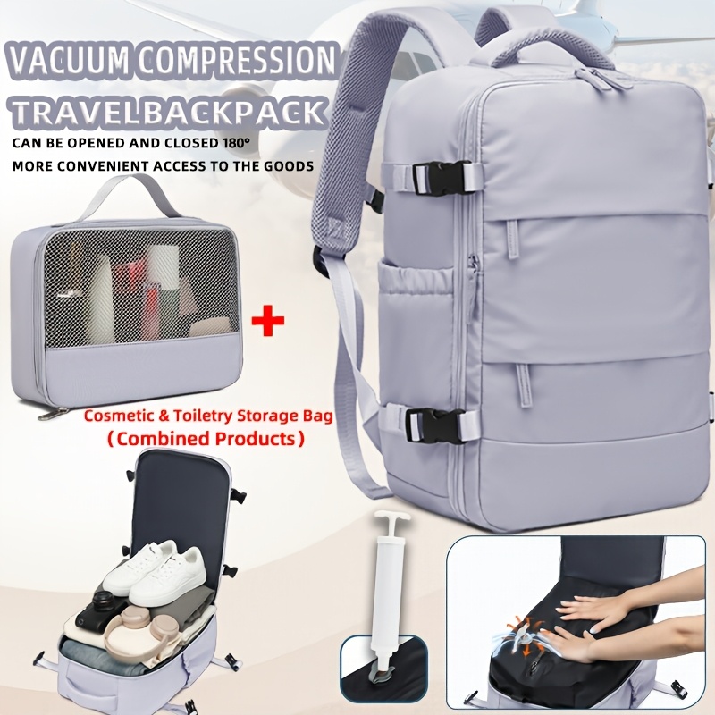 TEMU New Vacuum Compression Travel Backpack With Storage Bag, Multi-functional Outdoor Hiking Backpack, Size 42Ã29Ã18, Student School Bag, Adjustabl