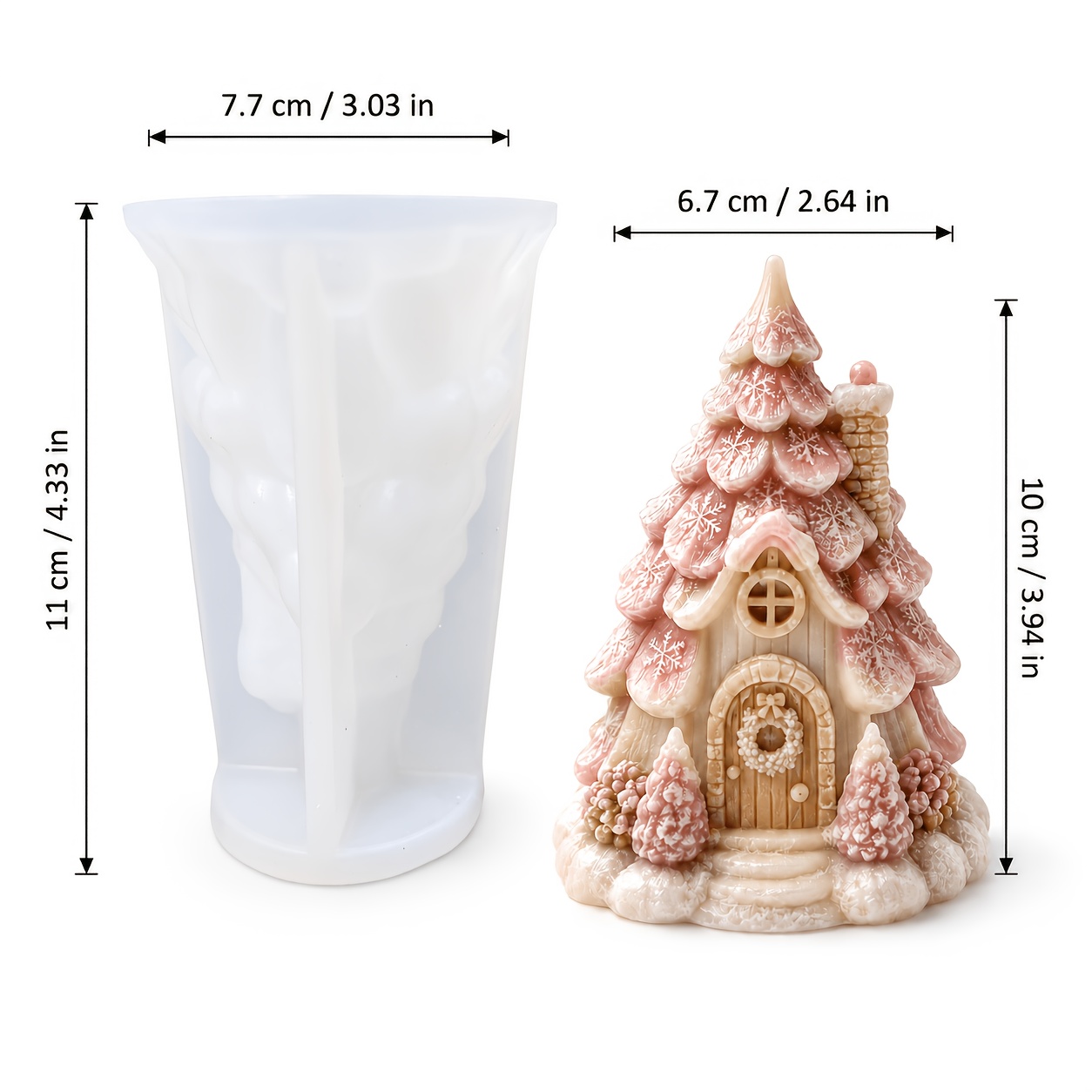 TEMU Reusable Mold For Epoxy Resin, Plaster, Scented Candles And , 3d Christmas Tree Fairy House With Snowflakes, Wreaths And , For Seasonal Desktop