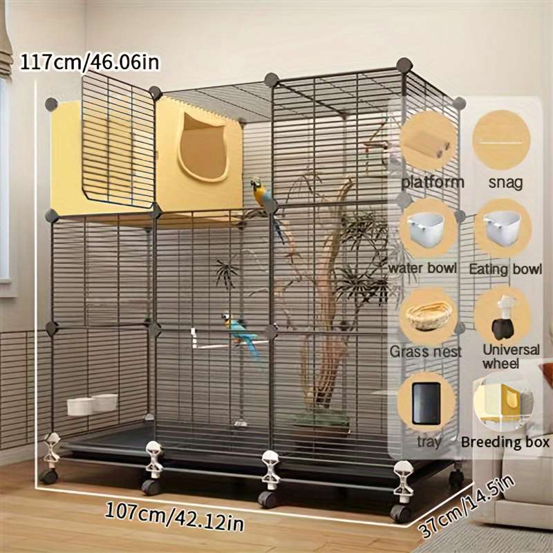 Image of Super Large Villa Bird Cage, Thickened And Reinforced Breeding Cage. Special Cage With Built-in Breeding Box, Grass Nest, Perch, Platform, Food Trough, Water Trough, Tray Pulley