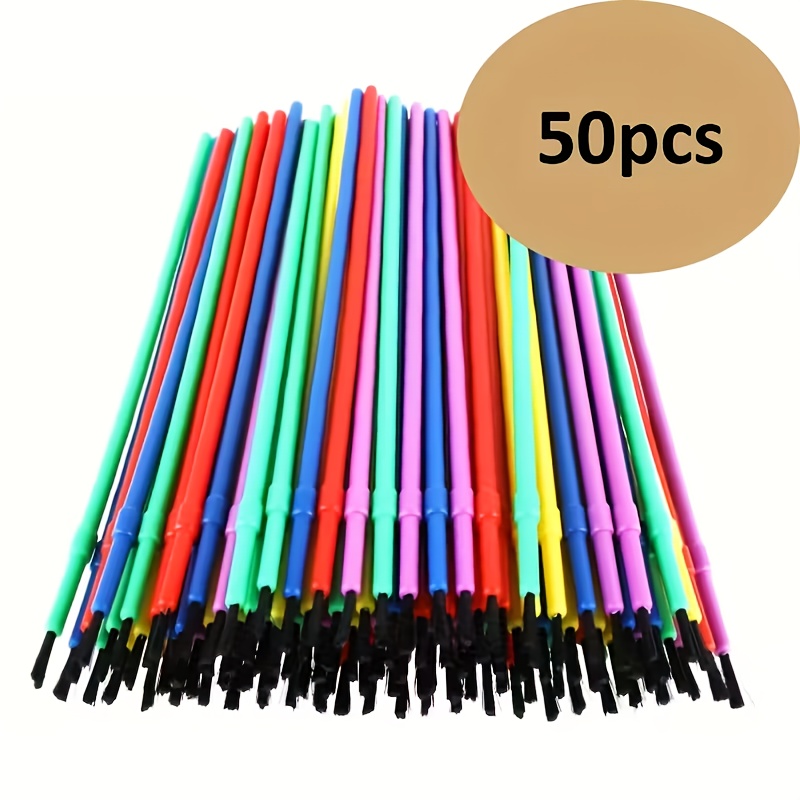 TEMU 50pcs Colored Plastic Brushes - Oil And Watercolor Brushes, Suitable For Detailed Painting, Parties, Art, Handicrafts, And School Classroom