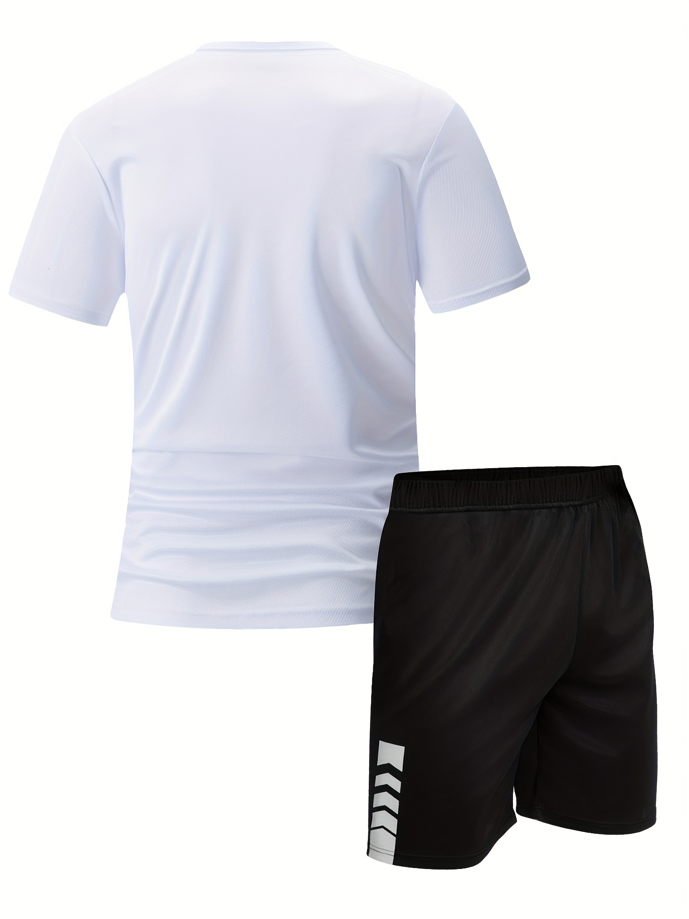 2pcs Men'S Summer Short Sleeve Suit - Casual Sporty Round Neck T-Shirt & Shorts Set, Breathable Polyester Blend, Regular Fit, White & Black with Orange Accents, Perfect for Outdoor Activities, Summer Casual Wear | Sporty Look | Comfortable Fit, Summer Shorts