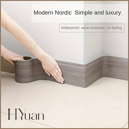 3.15inch X 196.85inch Thickened Lmitation Wood Grain Skirting Line Wall Sticker Self-adhesive Living Room Bedroom Wall Corner Decoration