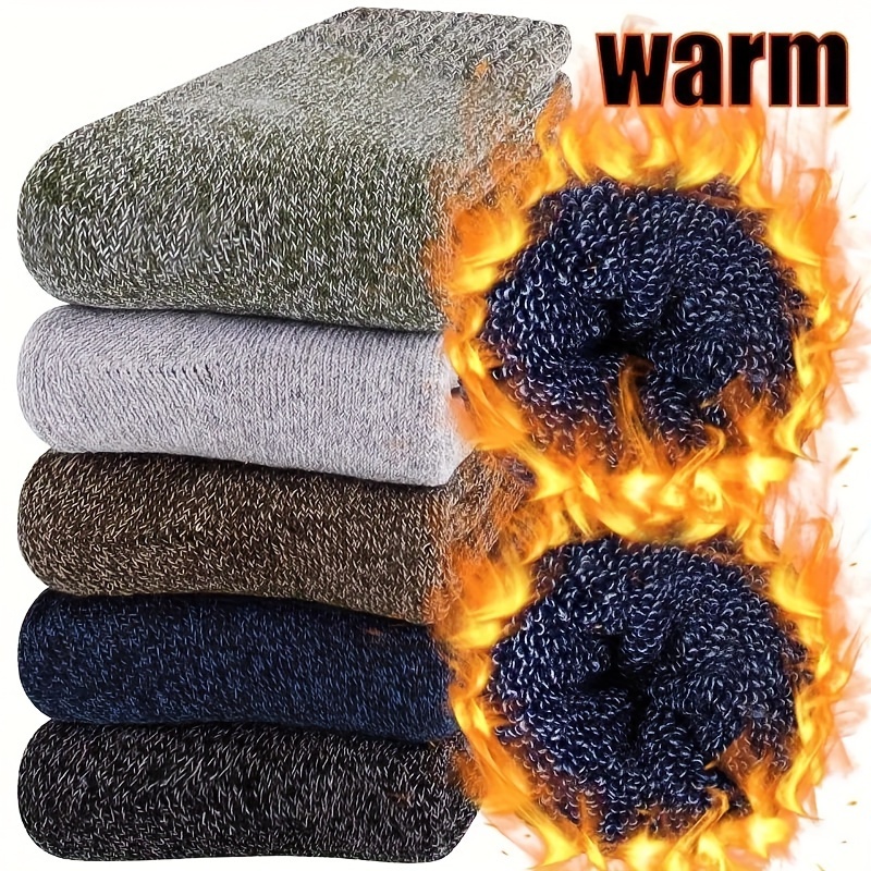 

5pcs Thermal Winter Socks For Men - Ultra-warm, Cozy, And Breathable Towel Fabric With Arch Support, Solid Color, Outdoor Leisure, Hiking, Camping, And Cold Weather Activities