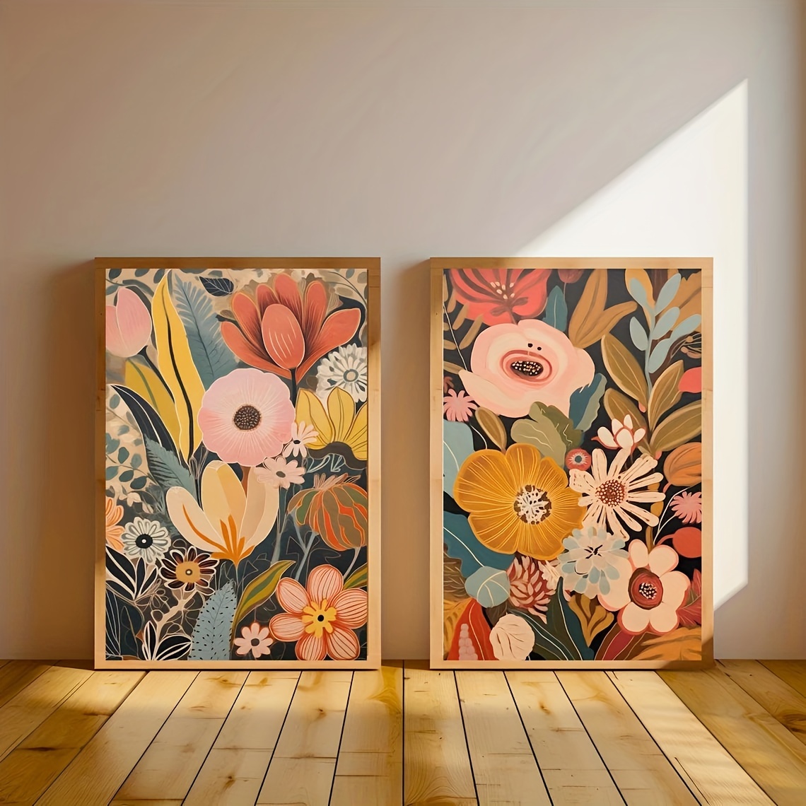 

2pcs/set Midcentury Modern Boho Flowers Bouquet Art Poster Prints, Floral Botanical Canvas Painting, Wall Art Poster, Living Room Home Decor, Unframed