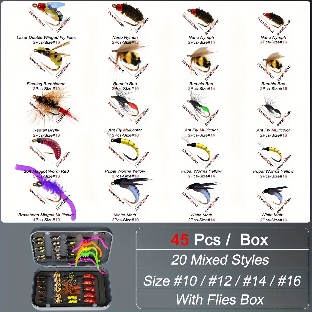Image of Fly Fishing Flies Kit-24pcs/45pcs/71pcs Trout Flies Fly Fishing Lures With Fly Fishing Box Fly Fishing Assortment Kit For Fly Fishing Flies Dry Wet Flies