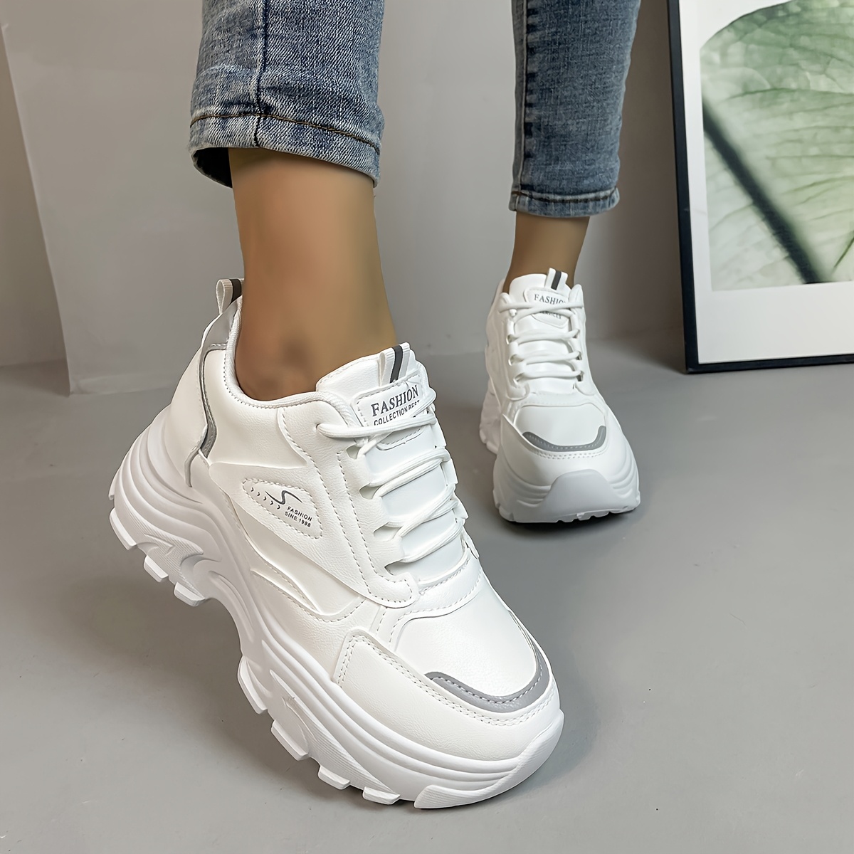 

Chic Women's Platform Sneakers - Casual Lace-up, Height-boosting Sneakers With Cover Upper & Pu Sole