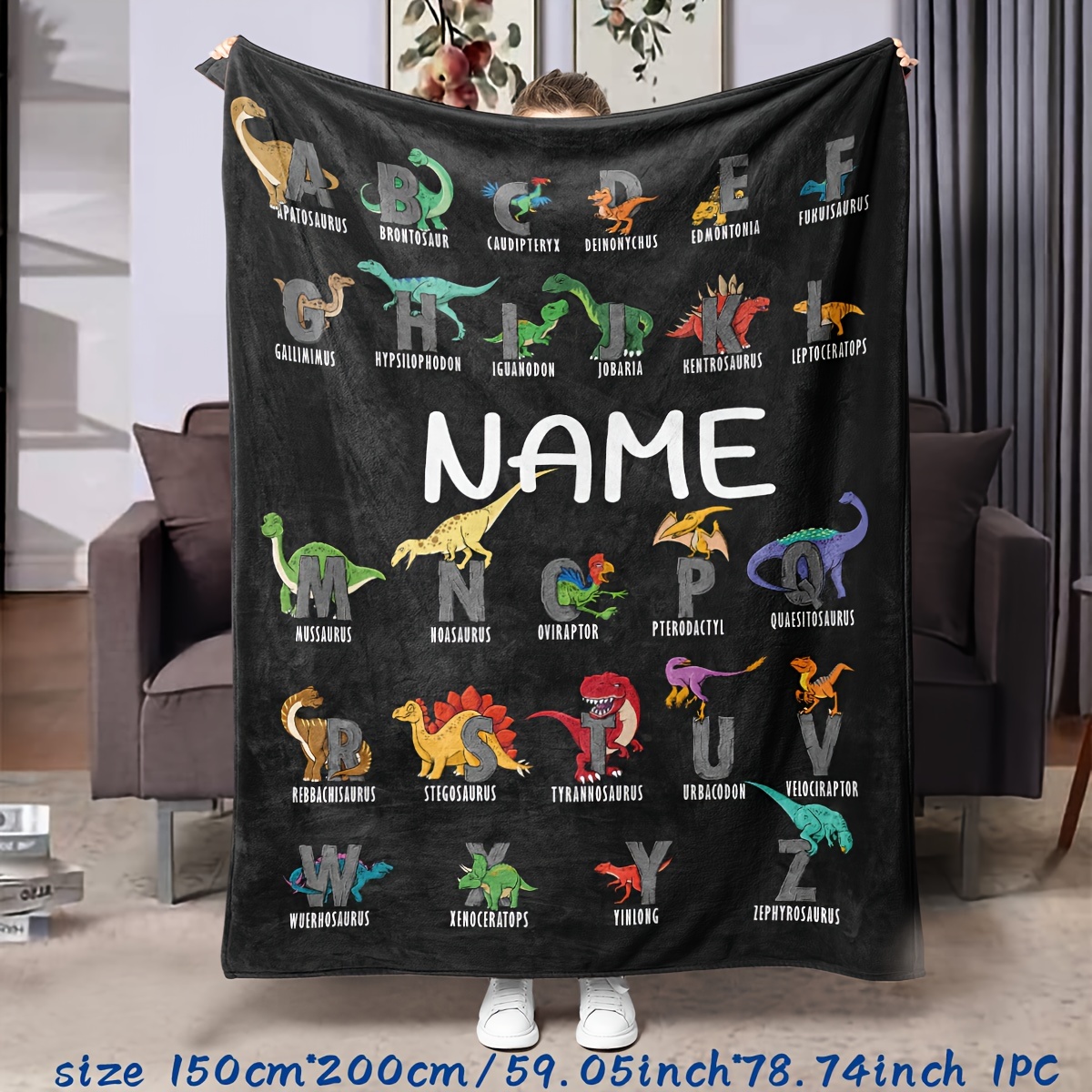 

Custom Name Dinosaur Flannel Throw Blanket - Soft, Warm Personalized Gift For Office, Living Room Sofa, Or - All-season Cozy Air Conditioning Cover