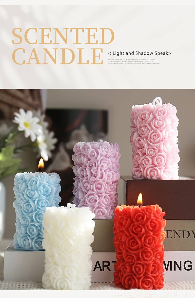 [Huayuxun] 5pcs, Holiday Decorative Candles, Rose Flower Pillar Shaped Candles, Soy Wax Candles, 4-6H Burn Time, Creative Gift, Home Decor, Desktop Ornament, Scented Candle, Photography Prop, Perfect for Valentine'S Day, Halloween, Christmas