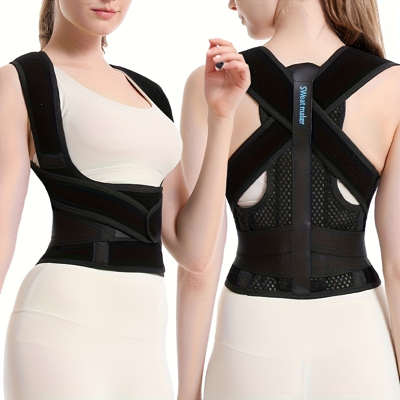 Image of Women's Adjustable Posture Correction Back Support With Straight Shoulder Straps - Made Of Breathable Mesh And Soft Padding, Suitable For Spinal Support, Everyday Use, And Fitness Enthusiasts