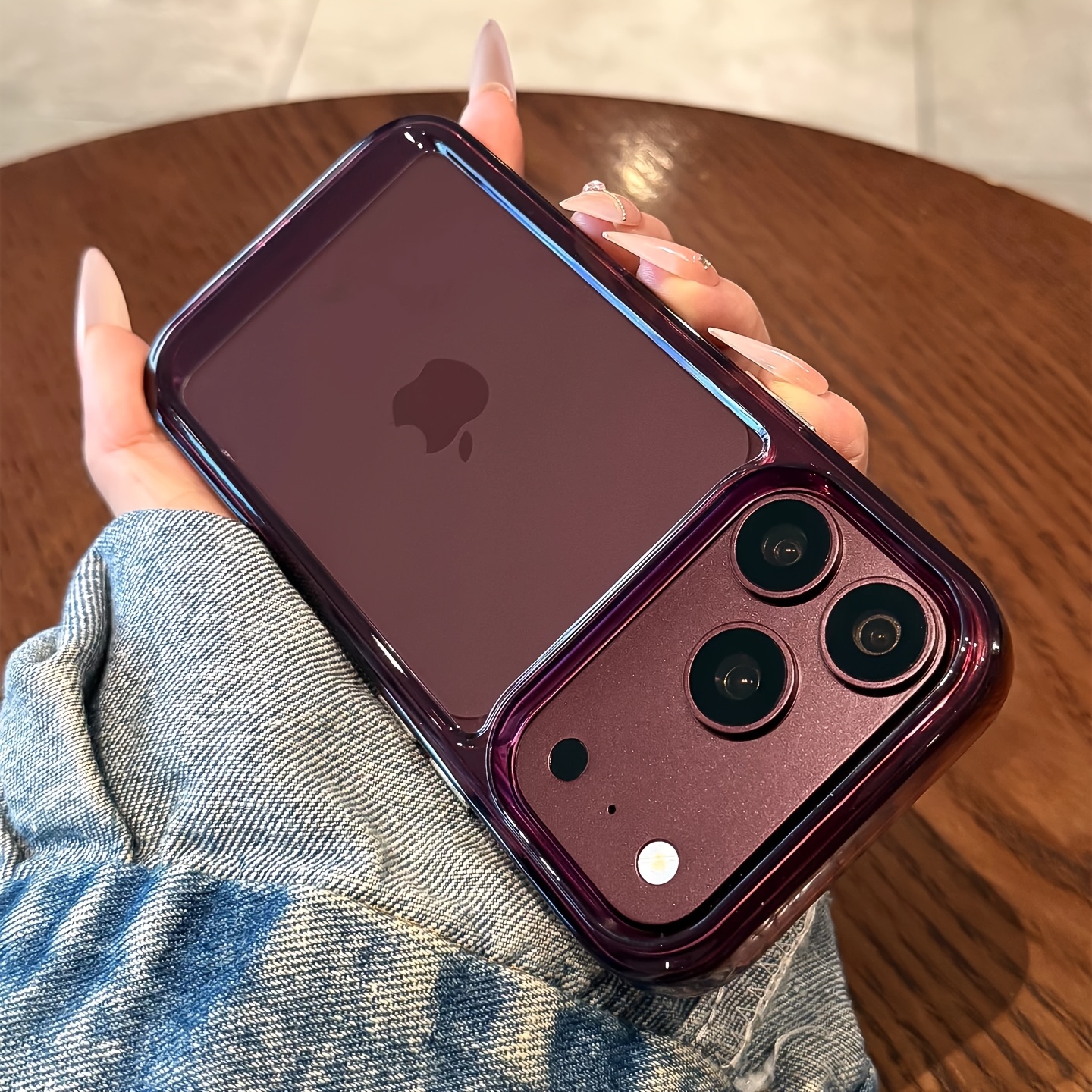 TEMU Phone Case - Acrylic Clear High Phone Case For Iphone 18 17 16 15 14 13 Pro End, Full-cover Minimalist And In Burgundy Red