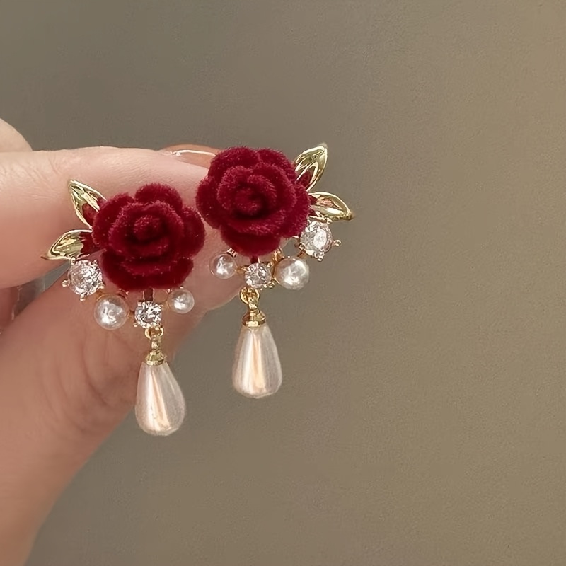 TEMU Pendientes de de terciopelo con postes plateados, accesorios de oreja vintage, elegantes pendientes de botón de estilo flocados para vestido de