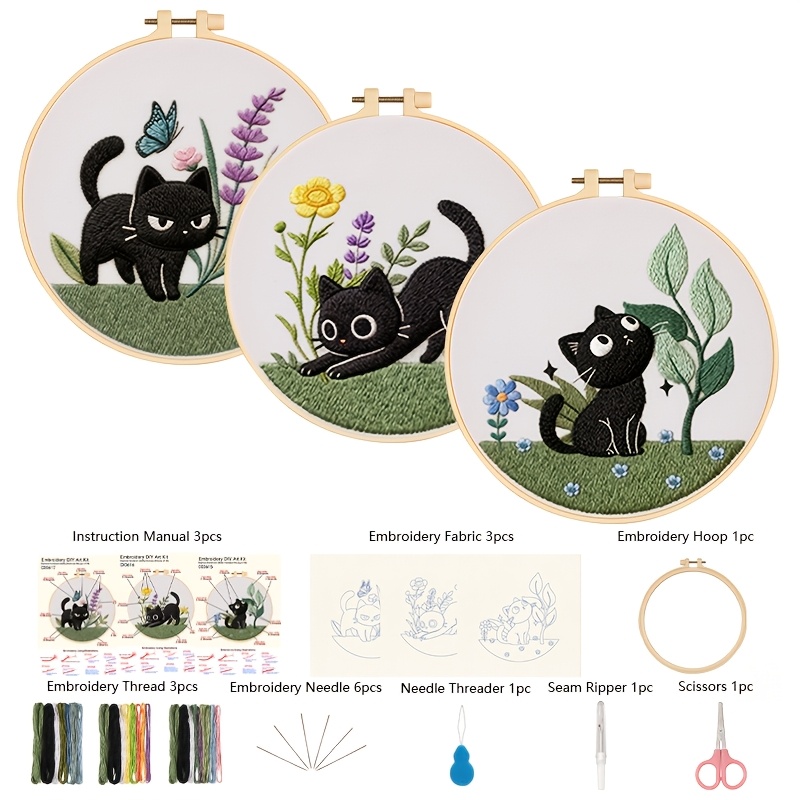 TEMU Un kit de broderie sur le thème des chats, parfait pour les débutants et les créateurs d'art décoratif facile et amusant.