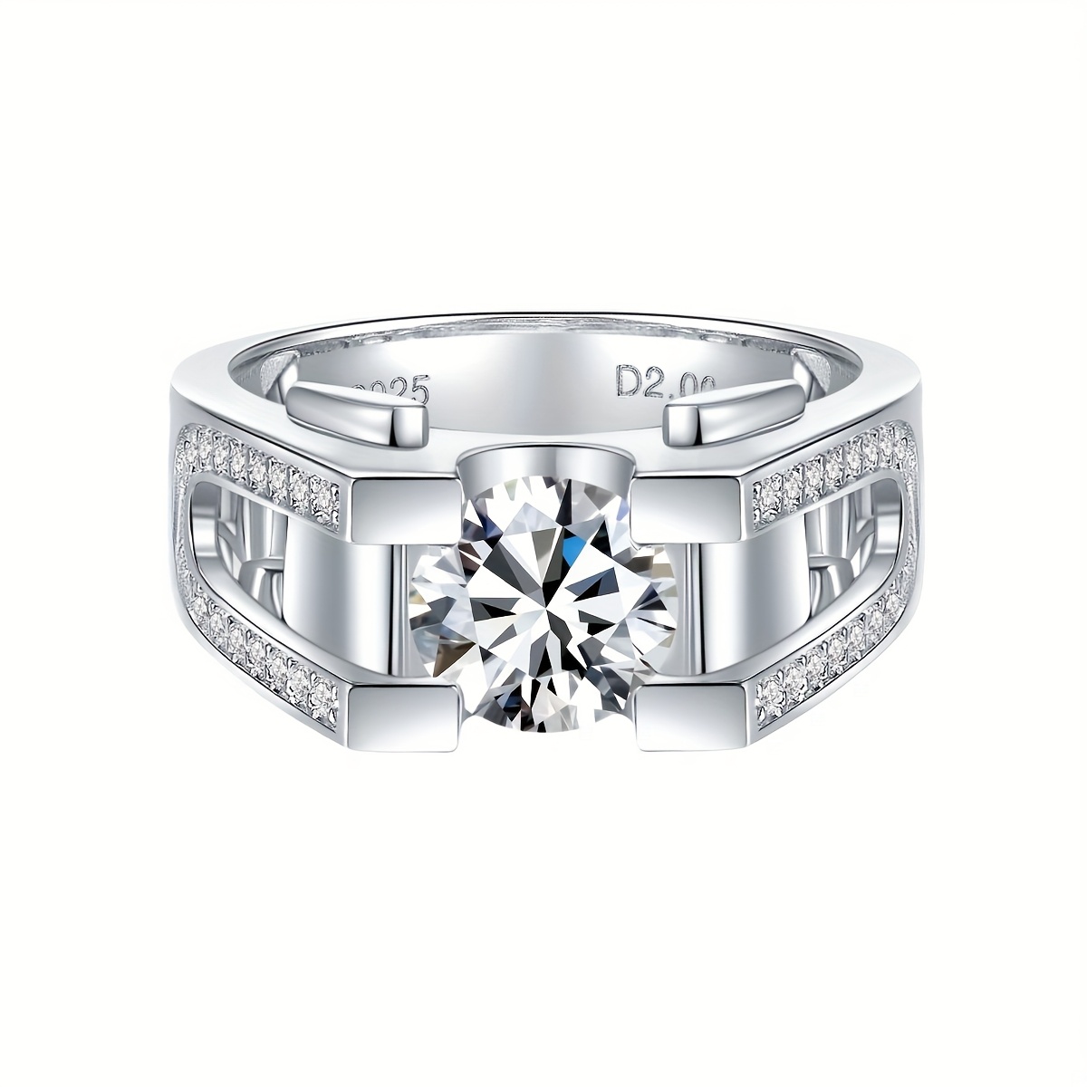 Men's 2 Carat Moissanite Wedding Ring in S925 Sterling Silver