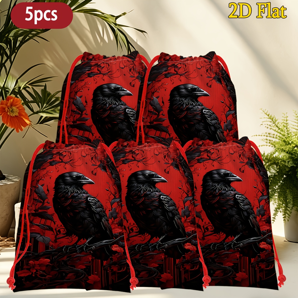 TEMU Gift For Her/him 5pcs Suitable For Gift Bags With & Red Background - Reusable Multipurpose Drawstring Closure Candy Treat Bags Suitable For