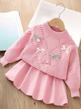 girls sweater set 2025 autumn new arrival little girls floral long sleeve knit pullover stylish 2pcs set with skirt